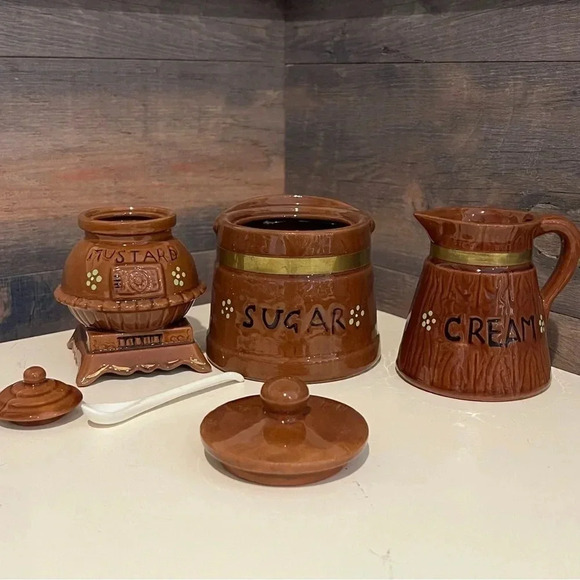 Vintage FredRoberts Company Made in Japan Brown Creamer Mustard and Sugar set - Picture 7 of 7